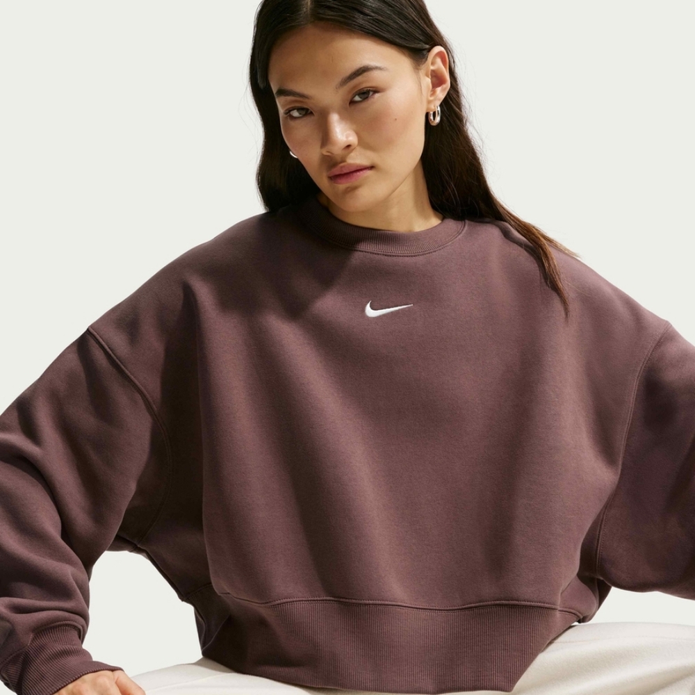 Nike Phoenix Fleece Oversized Crewneck Brown/Burgandy (Black Logo) Large
